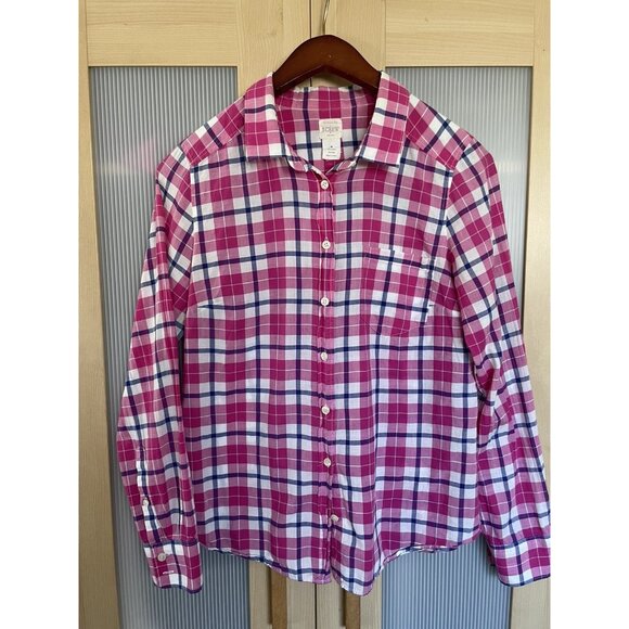 J. Crew Factory Store Size M Long Sleeve Button-Down Shirt pink Blue Red plaid - Picture 1 of 3